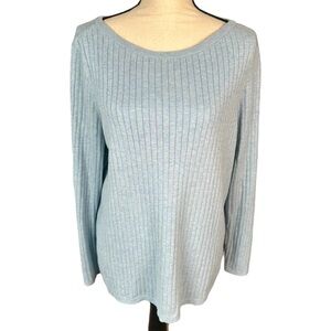 CHICOS ZENERGY Ribbed Lounge Sweater Size 2 Dusty Blue Periwinkle Long Sleeve